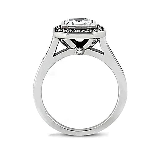 Natural 1 Carat Bezel Asscher Diamond Halo Ring
