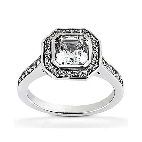 Natural 1 Carat Bezel Asscher Diamond Halo Ring