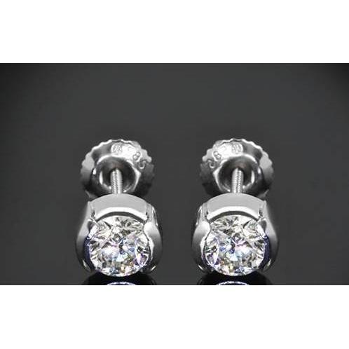 Natural 1 Carat Half Bezel Set Round Diamond Stud Earring