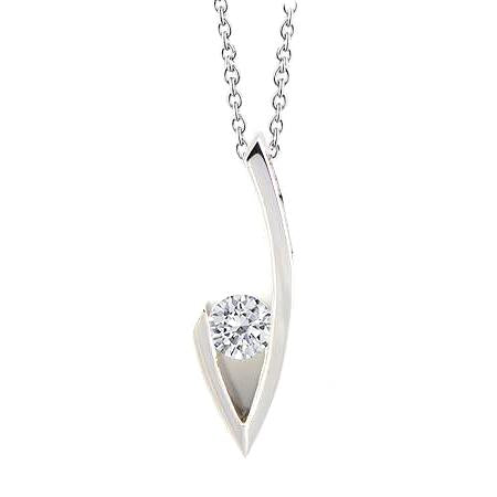  Natural 1 Carat Round Cut Solitaire Diamond Necklace Pendant 14K White Gold