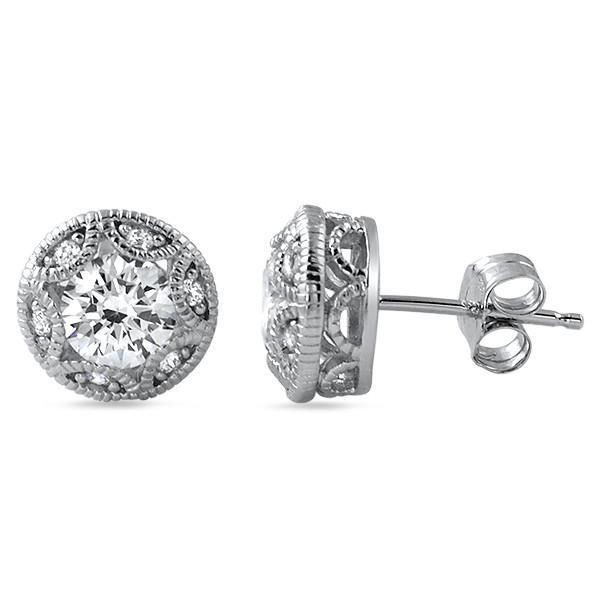 Natural 1.20 Carats Women Stud Earrings White Gold 14K