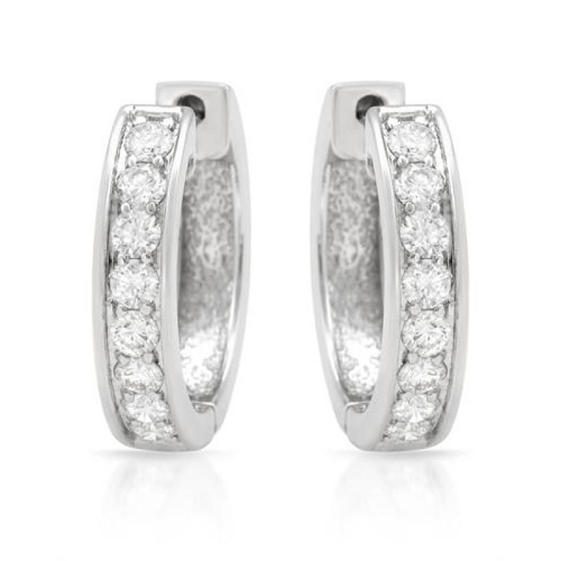 Natural 1.50 Carats Round Diamonds Women Hoop Earring White Gold 14K