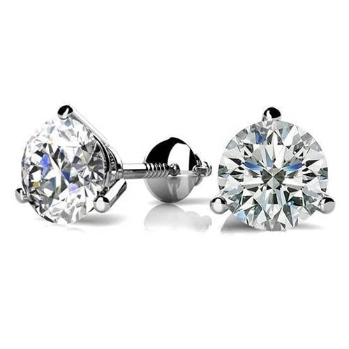  Natural 1.70 Carats Stud Earrings 3 Prong Solitaire Round White Gold 14K