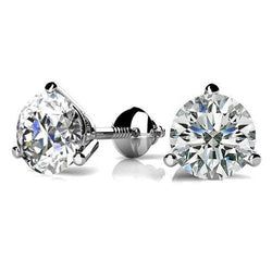 Natural 1.70 Carats Stud Earrings 3 Prong Solitaire Round White Gold 14K