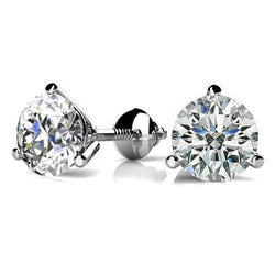 1.70 Carats Stud Earrings 3 Prong Solitaire Round White Gold 14K Natural Earth Mined Diamond