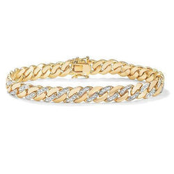 Natural 1.85 Carats 14K Yellow Gold Round Diamond Men Bracelet