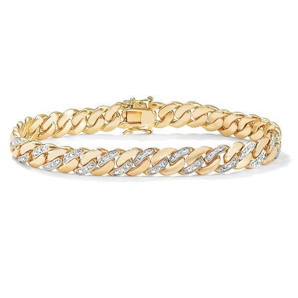 Natural 1.85 Carats 14K Yellow Gold Round Diamond Men Bracelet