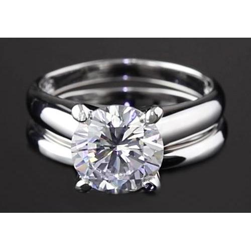 Natural 2 Carats Round Engagement Ring Set 4 Prong Setting