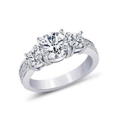 Natural 2.11 Ct. Three Stone Style Round & Princess Diamond Engagement Ring