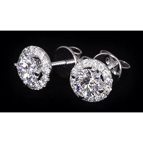 Natural 2.32 Carats Diamond Halo Studs Earrings