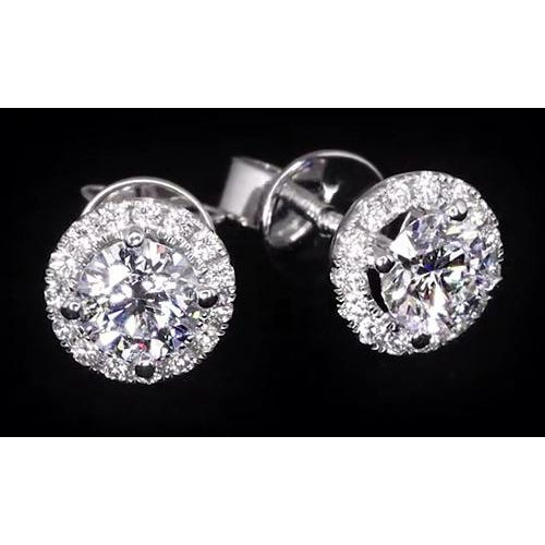 Natural 2.32 Carats Diamond Halo Studs Earrings