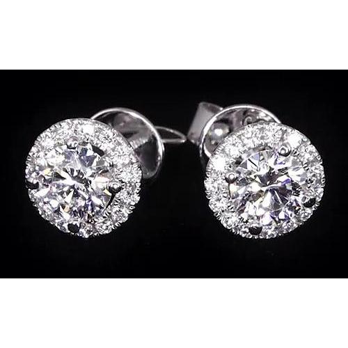 Natural 2.32 Carats Diamond Halo Studs Earrings