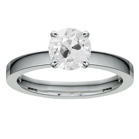 Natural 2.50 Carats Old Mine Cut Solitaire Ring 4 Prong White Gold 14K Jewelry