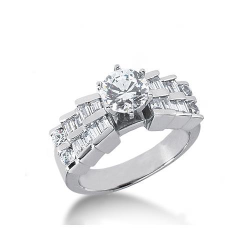 Natural 3 Carats Diamond Anniversary Ring Round and Baguette White Gold 14K