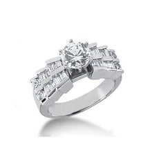 Natural 3 Carats Diamond Anniversary Ring Round and Baguette White Gold 14K