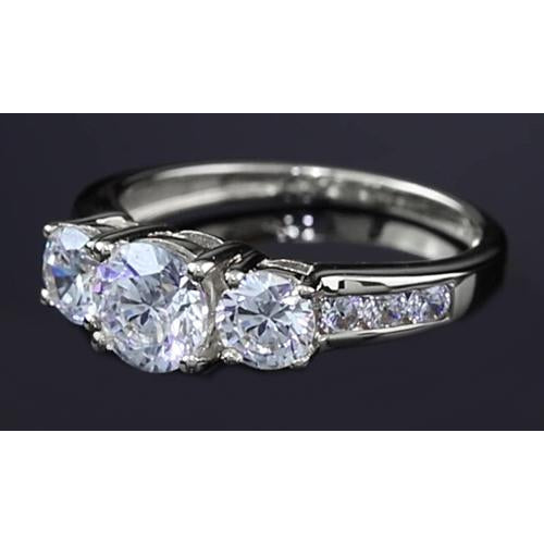 Natural 3 Carats Three Stone Engagement Ring Round Basket Prong Setting
