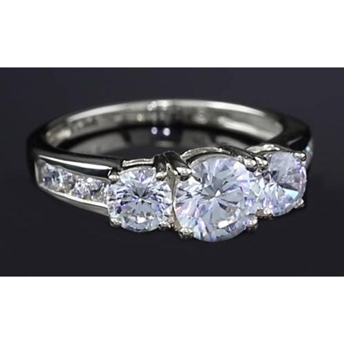 Natural 3 Carats Three Stone Engagement Ring Round Basket Prong Setting