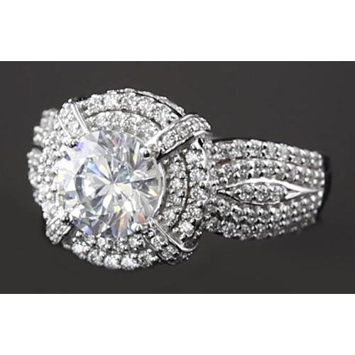 Natural 3 Carats Vintage Look Anniversary Ring Round Diamond White Gold 14K