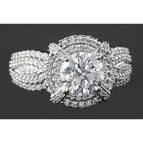 Natural 3 Carats Vintage Look Anniversary Ring Round Diamond White Gold 14K