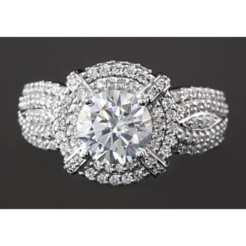 Natural 3 Carats Vintage Look Anniversary Ring Round Diamond White Gold 14K