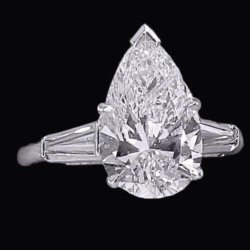 Natural 3 Stone Diamond Ring 3.50 Carats Pear Center White Gold 14K