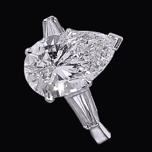 Natural 3 Stone Diamond Ring 3.50 Carats Pear Center White Gold 14K