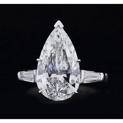 Natural 3 Stone Diamond Ring 3.50 pPear Center White Gold 14K