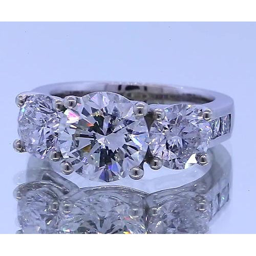 Natural 3.50 Carats Diamond Engagement Ring 14K White Gold Three Stone