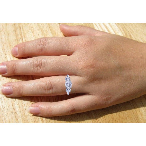 Natural 3.50 Carats Diamond Engagement Ring 14K White Gold Three Stone