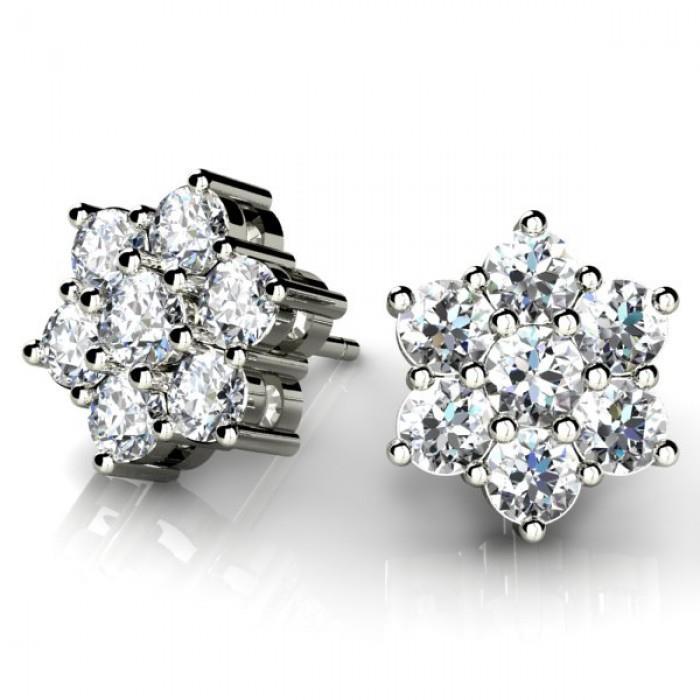 Natural 3.50 Carats Round Cut Diamonds Women Studs Earring White Gold 14K