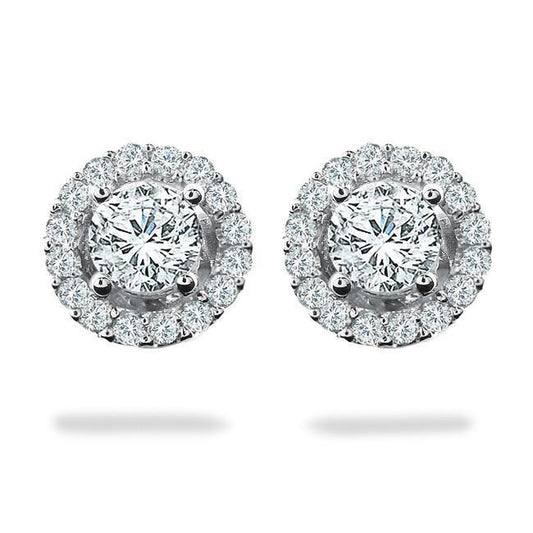 Natural 3.60 Carats Round Halo Diamond Stud Earring White Gold Jewelry