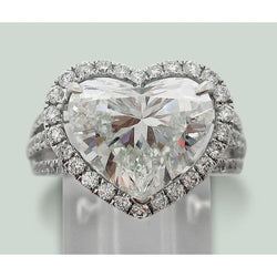 Natural 6.50 Ct. Heart Diamond Solitaire Halo Accents Ring White Gold