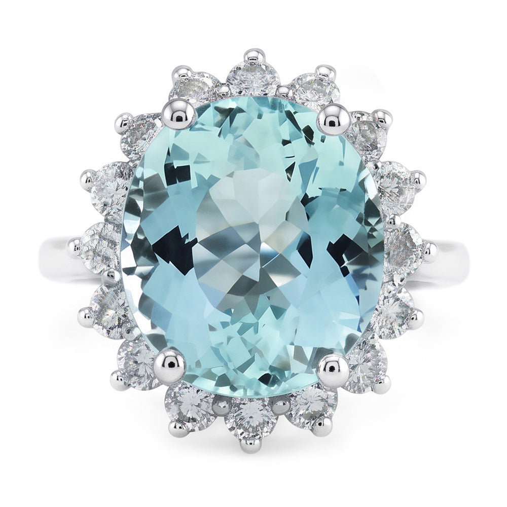 Natural Aquamarine Ring 11.50ct - White Gold 14K
