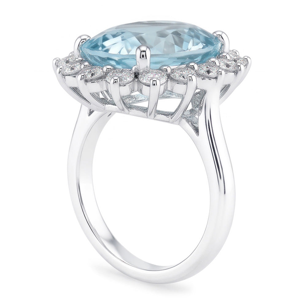Natural Aquamarine Ring 11.50ct - White Gold 14K