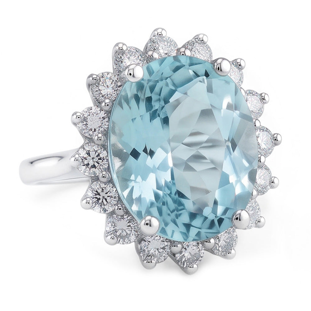 Natural Aquamarine Ring 11.50ct - White Gold 14K
