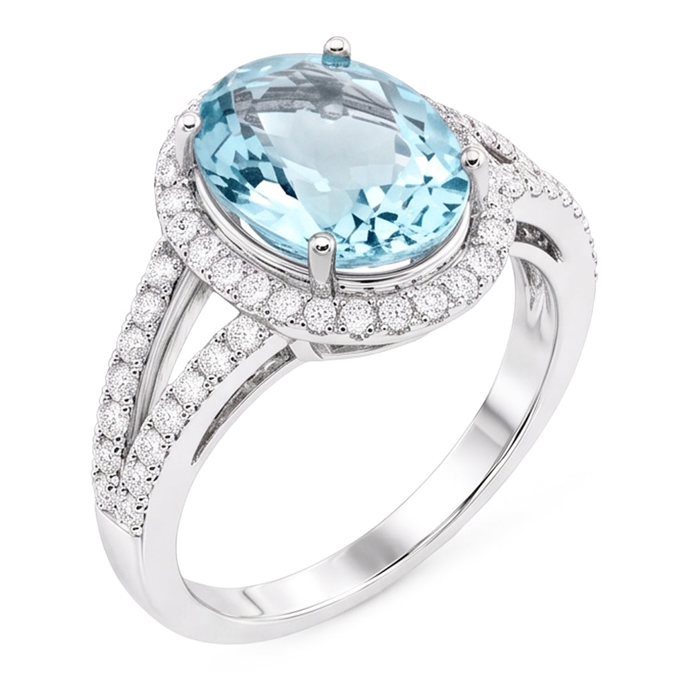 Natural Aquamarine Ring 16.35ct - White Gold 14K