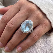 Natural Aquamarine Ring 16.35ct - White Gold 14K