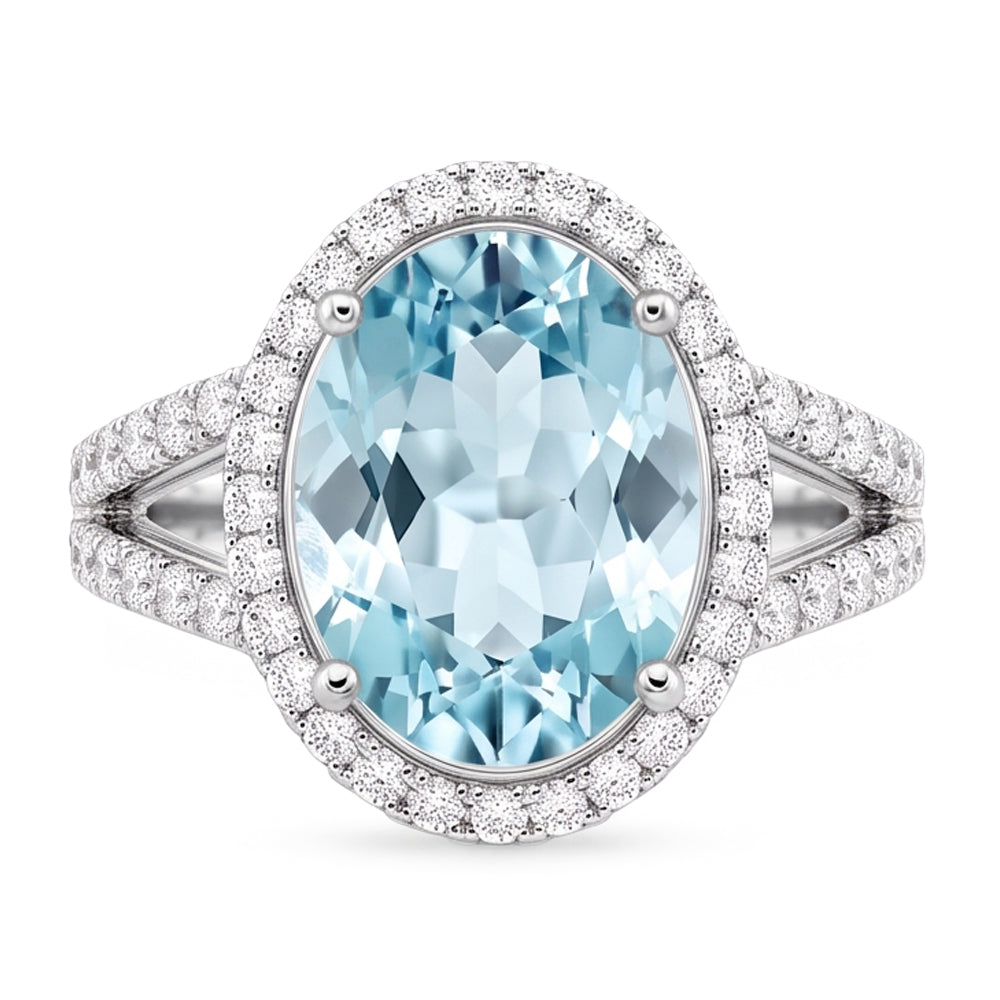 Natural Aquamarine Ring 16.35ct - White Gold 14K