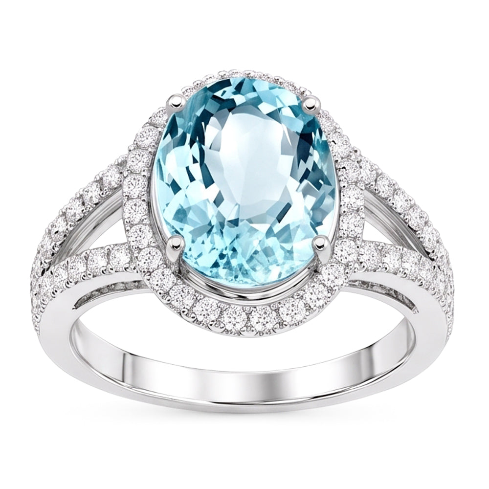 Natural Aquamarine Ring 16.35ct - White Gold 14K