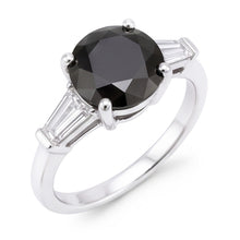 Natural Black Diamond Ring 3.6 Carat Genuine Round Baguette Three Stone 14K White Gold