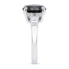 Natural Black Diamond Ring 3.6 Carat Genuine Round Baguette Three Stone 14K White Gold
