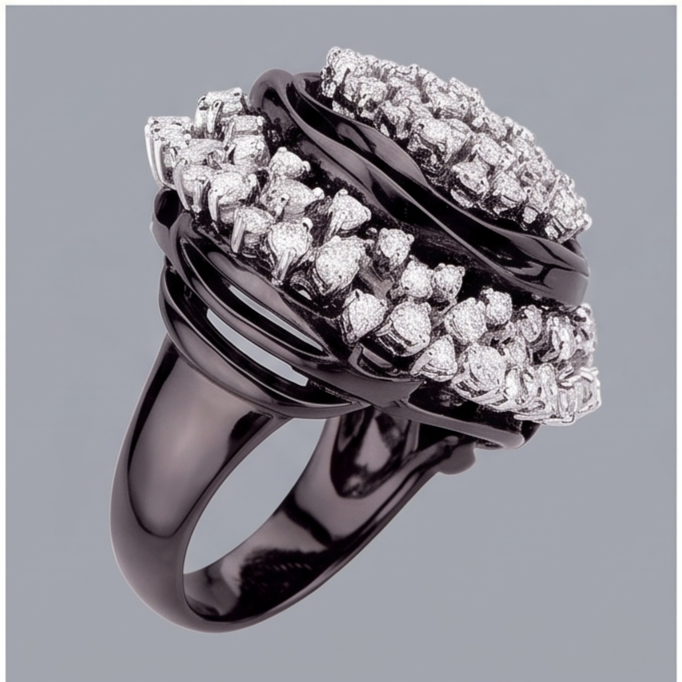 Natural Black Gold Cluster Engagement Ring