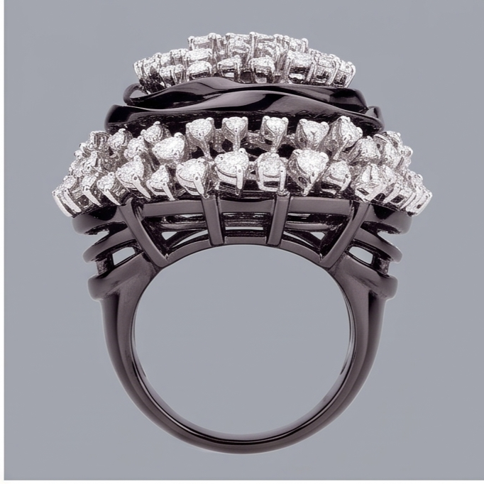 Natural Black Gold Cluster Engagement Ring