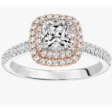 Natural Cushion And Round Cut 2.60 Carats Engagement Ring Two Tone Gold 14K