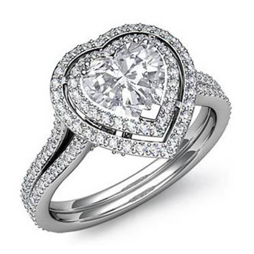 Natural Custom Jewelry Heart Shaped Double Halo Ring