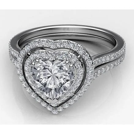 Natural Custom Jewelry Heart Shaped Double Halo Ring