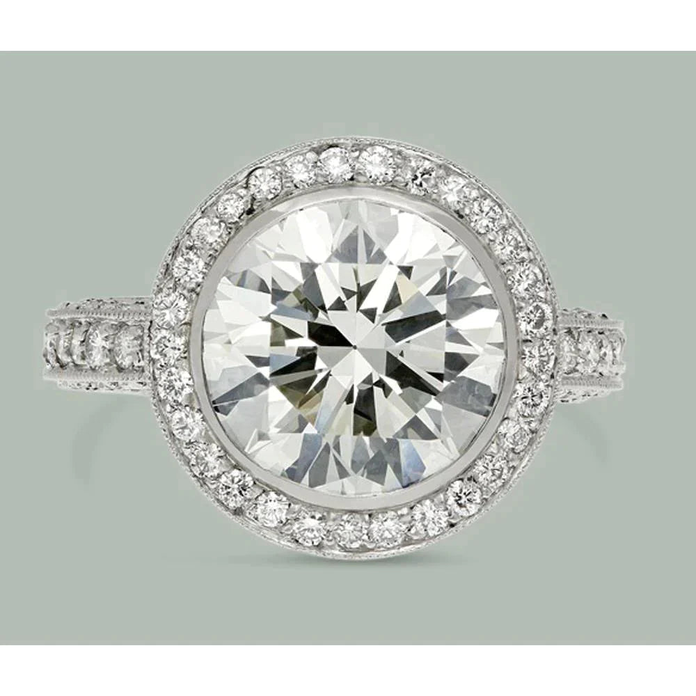 Natural Round Diamond 6 Carat Halo Engagement Ring