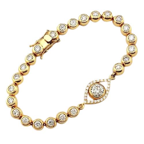  Natural Diamond Bracelet 10.75 Carats Bezel Set Evil Eye Yellow 