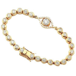 Natural Diamond Bracelet 10.75 Carats Bezel Set Evil Eye Yellow Gold 14K