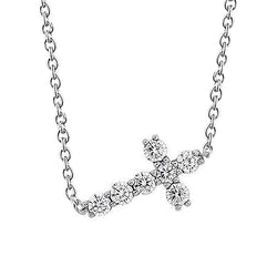 Natural Diamond Cross Necklace Pendant 1.40 Carats White Gold 14K